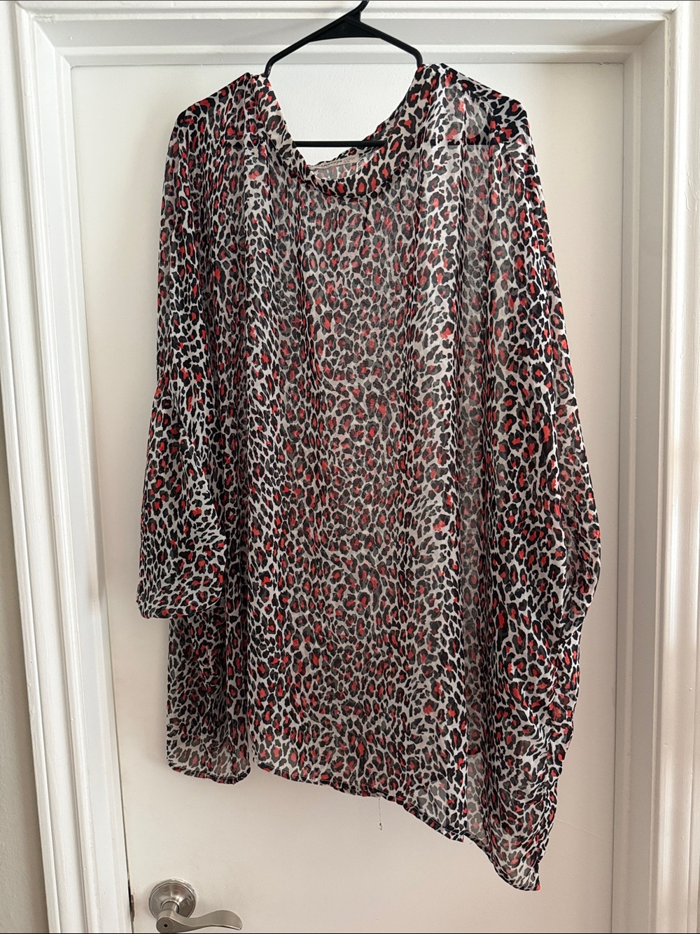 ASOS Curve Sheer Leopard Print Blouse in Red and Black